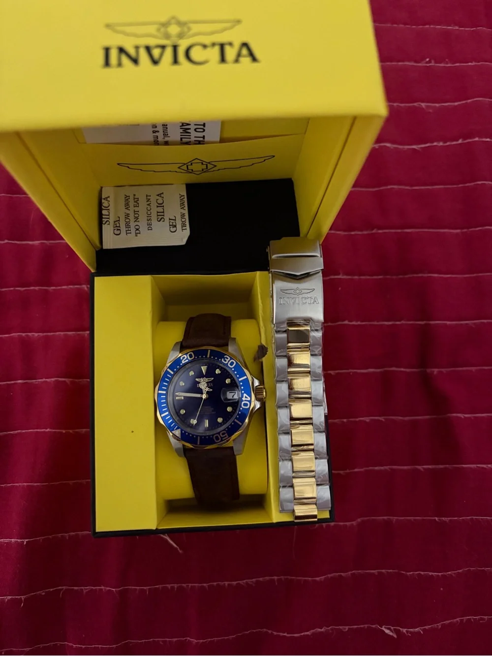 Invicta Blue Dial Dive Watch with Brown Strap and Two-Tone Bracelet